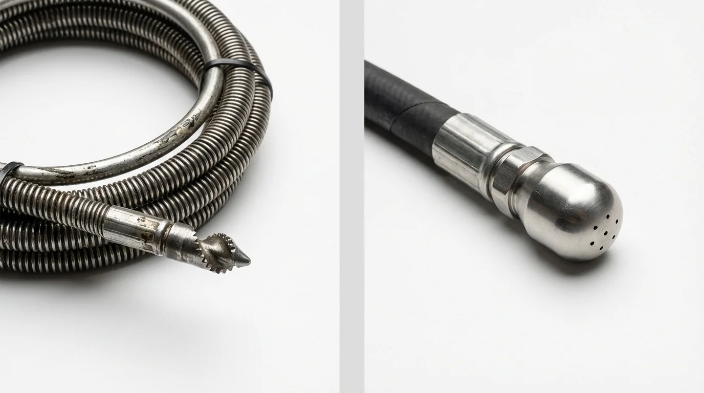 Drain snake cable and hydro jetting nozzle used for drain cleaning in Palmetto, GA