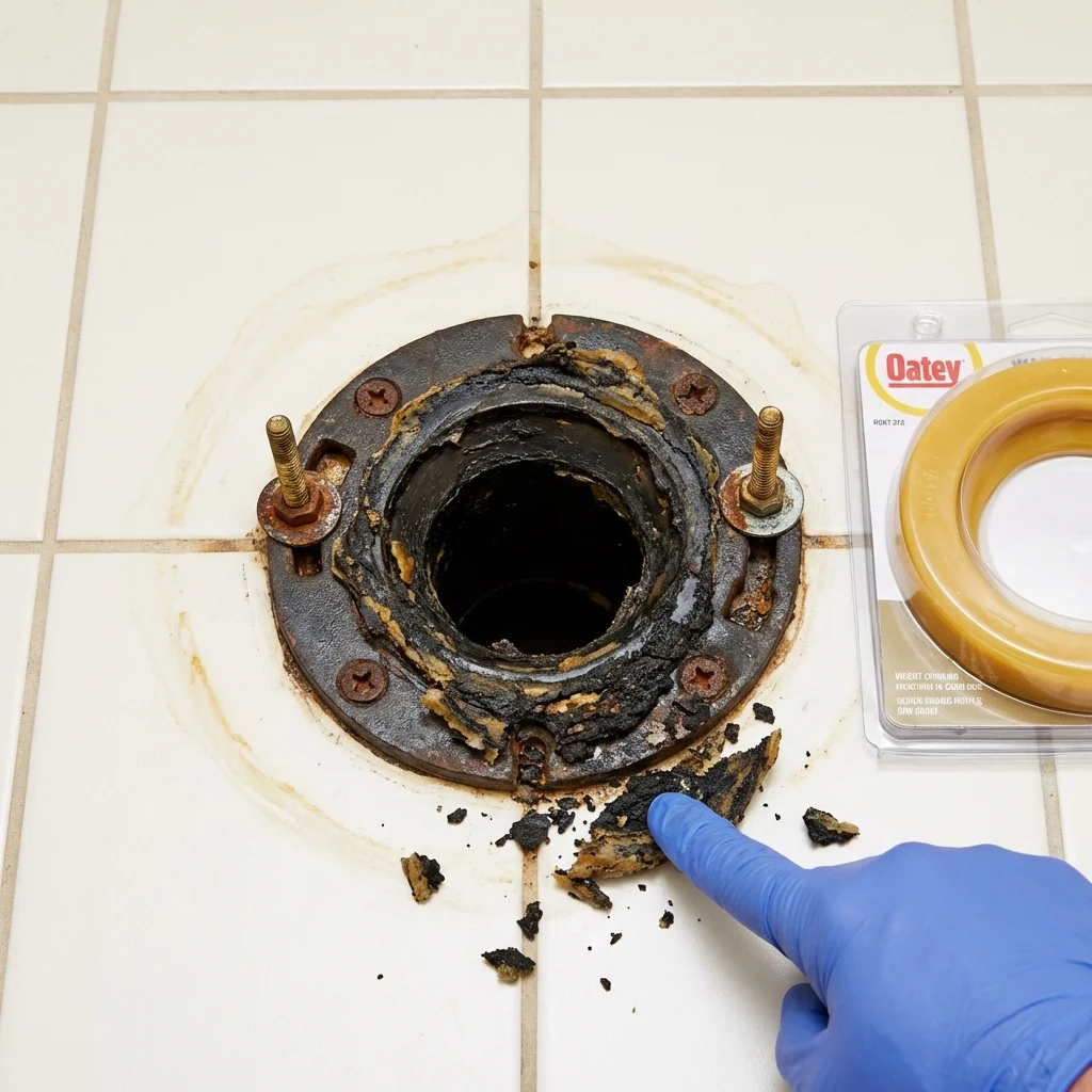 Failed wax ring showing water seepage at the base of a toilet in a Palmetto, GA home